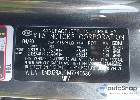 2021 Kia Soul Lx z USA, uszkodzony, nr VIN KNDJ23AU1M7740686